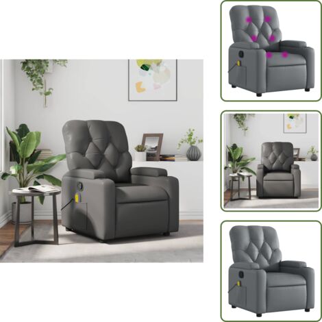 Asiento cómodo - vidaXL Sillón de masaje reclinable cuero sintético gris - Cuero sintético