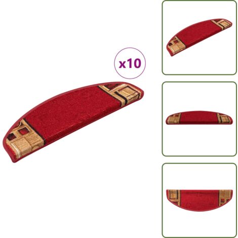 The Living Store Alfombrillas de escalera autoadhesivas 10 uds rojo 65x21x4 cm - Alfombra autoadhesiva