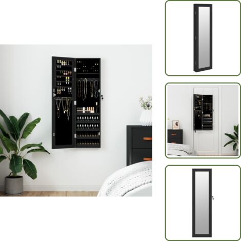 Espejo de pared - vidaXL Espejo con joyero de pared negro 30x8,5x106 cm - Joyas y perfumes