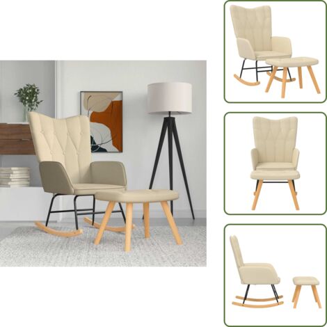 Silla de sala - vidaXL Silla mecedora con reposapiés tela color crema - Silla con taburete