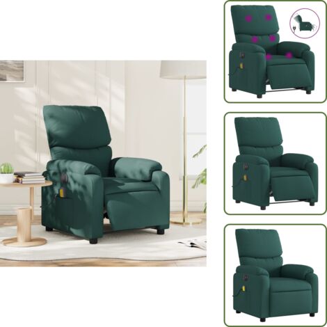 Reposapiés eléctrico - vidaXL Sillón reclinable de masaje eléctrico tela verde oscuro - Asiento cómodo