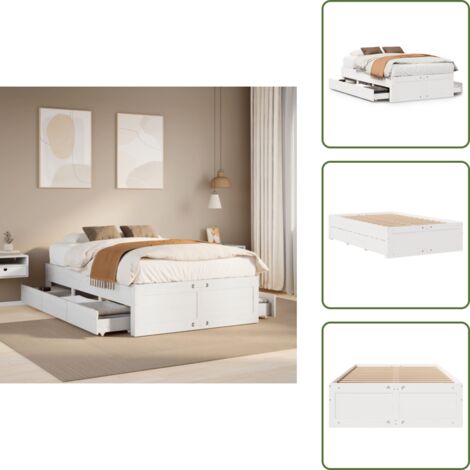 Cama con cajones - vidaXL Cama sin colchón con cajones madera de pino blanco 135x190 cm - Cama de madera