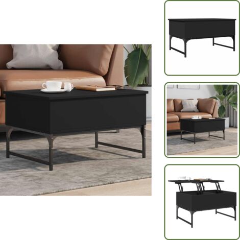 Mesa de salón - vidaXL Mesa de centro madera de ingeniería y metal negro 70x50x40 cm - Mesa de centro negra