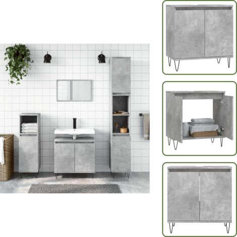 Armario de baño con puertas - vidaXL Armario de baño madera de ingeniería gris hormigón 58x33x60 cm - Armario de baño industrial