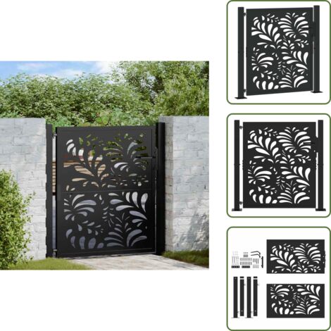 Cerradura - vidaXL Puerta de jardín diseño ondulado de acero negro 100x100 cm - Galvanizado
