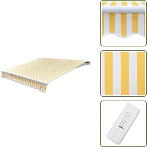 The Living Store Toldo plegable motorizado 400 cm amarillo y blanco - Toldo motorizado