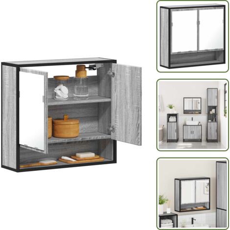 Armario baño con espejo - vidaXL Armario con espejo de baño madera gris sonoma 65x20x60 cm - Armario con espejo gris