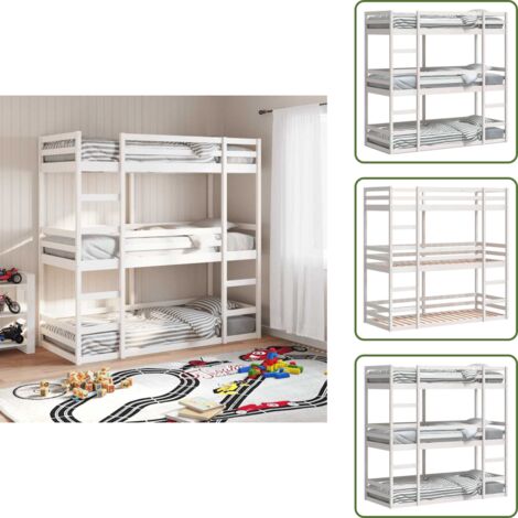 Cama de pino - vidaXL Litera triple de madera maciza de pino blanco 90x190 cm - Cama de madera maciza