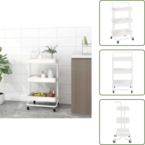 Carrito de baño - vidaXL Carrito de cocina 3 niveles hierro y ABS blanco 42x35x85 cm - Carrito de almacenamiento doméstico