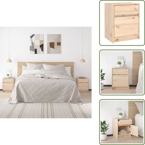 The Living Store Mesita de noche madera maciza de pino 40x31x50 cm - Madera maciza