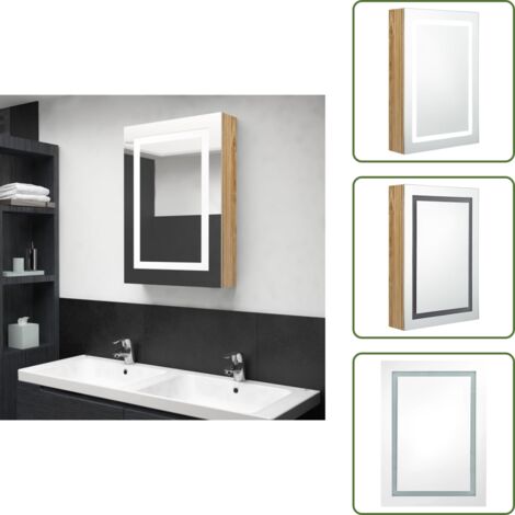 The Living Store Armario de baño con espejo y LED color roble 50x13x70 cm - Espejo LED