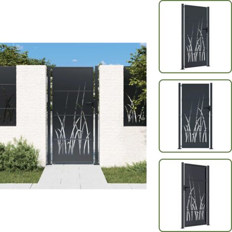 The Living Store Puerta de jardín antracita 100x200 cm acero diseño hierba - Puerta de jardín antracita