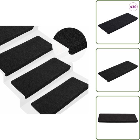 The Living Store Alfombrilla autoadhesiva escalera 30 uds negro 65x24,5x3,5 cm - Alfombra antideslizante