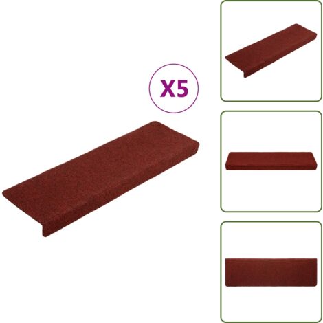 The Living Store Felpudos autoadhesivos para escaleras, 5 unidades, 65 x 21 x 4 cm, borde rectangular, color rojo burdeos - Tapete para escaleras