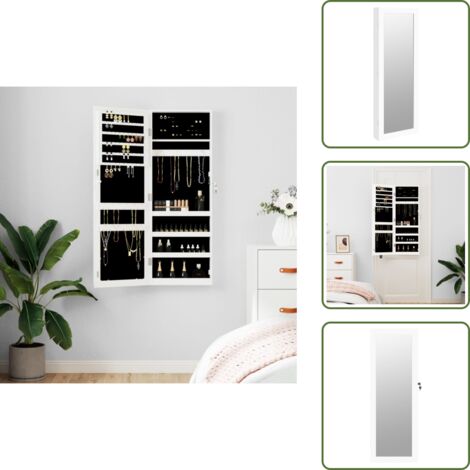 Espejo con puerta - vidaXL Espejo con joyero de pared blanco 37,5x10x106 cm - Joyas en casa
