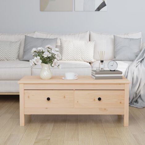 Mesa de centro  Mesita de salón de madera maciza de pino gris 100x50x40 cm TRE88895 MaisonChic