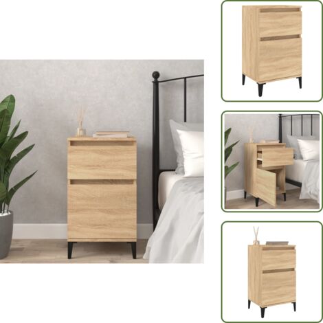 The Living Store Mesita de noche color roble sonoma 40x35x70 cm - Mesita de noche roble