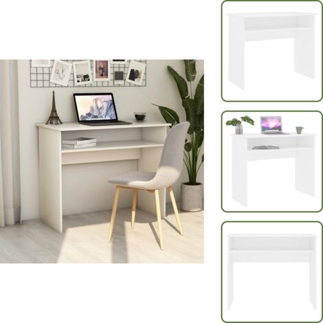 The Living Store Escritorio de madera contrachapada blanco 90x50x74 cm - Escritorio blanco