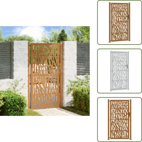 Puerta de entrada - vidaXL Puerta de jardín 100x200 cm de acero resistente a la intemperie con diseño de trazos - Cierre con 3 llaves