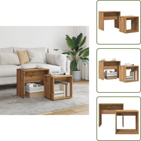 Mesa de centro de madera - vidaXL Mesas de centro apilables 2 uds madera ingeniería roble artisan - Mesa de centro de ingeniería