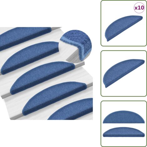 The Living Store Alfombrillas para escaleras 10 unidades 56x17x3 cm Azul Semicircular - Alfombrillas azules