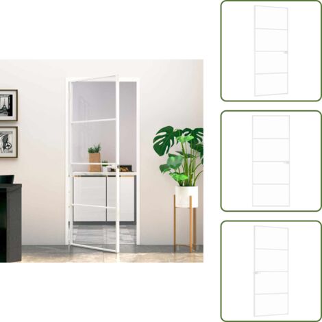 The Living Store Puerta de interior vidrio templado y aluminio blanco 83x201,5cm - Cristal templado