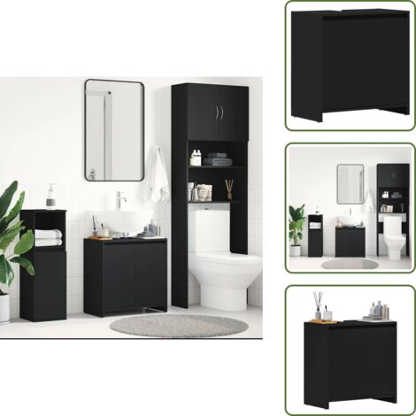 Armario de baño con estante - vidaXL Armario de baño madera contrachapada negro 60x33x61 cm - Armario de baño con puertas