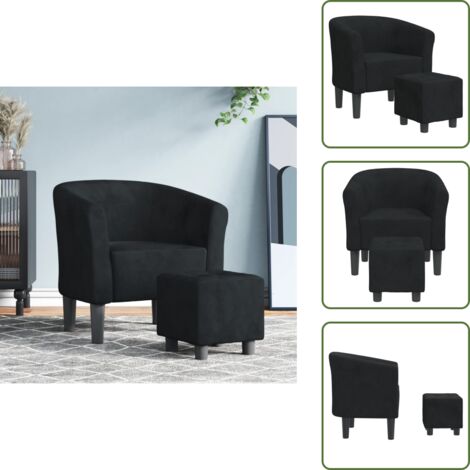The Living Store Sillón con taburete terciopelo negro - Sillón terciopelo