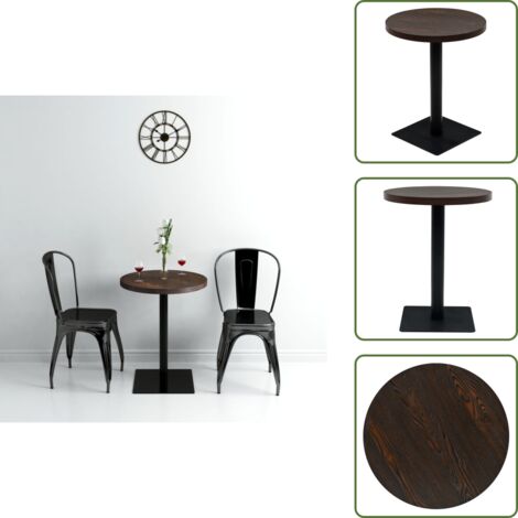 The Living Store Mesa de bar bistró MDF y acero redonda fresno oscuro 60x75 cm - Mesa de bar