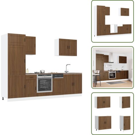 The Living Store Conjunto de armarios de cocina de 7 piezas "Porto" de madera de ingeniería de roble marrón - Gabinetes de cocina