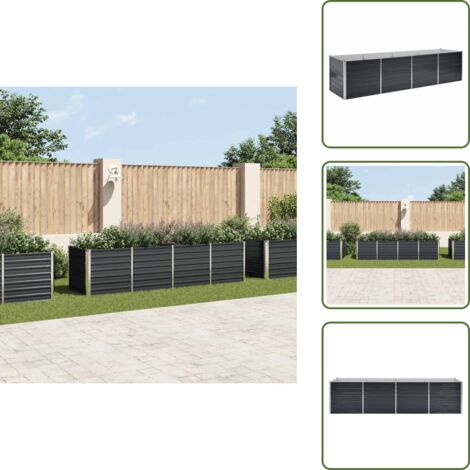 The Living Store Arriate de acero galvanizado gris antracita 320x80x77 cm - Huerto de acero