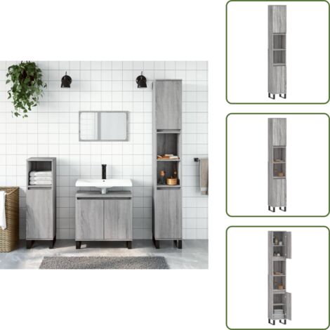 Armario de baño con puertas - vidaXL Armario de baño madera contrachapada gris Sonoma 30x30x190 cm - Armario de baño con estantes