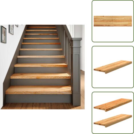 The Living Store Peldaños de escalera 2 uds madera maciza roble marrón claro - Peldaños de madera