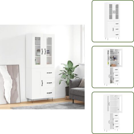 The Living Store Aparador alto madera contrachapada blanco 69,5x34x180 cm - Mueble de almacenamiento