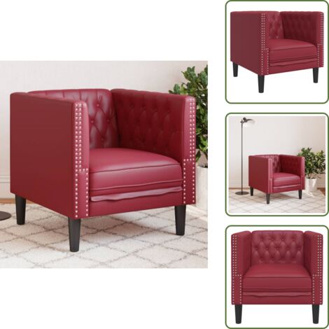 Sofá de cuero sintético - vidaXL Sillón Chesterfield de cuero artificial rojo tinto - Sofá de cuero sintético para sala