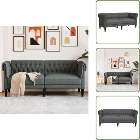 Sofá de madera - vidaXL Sofá Chesterfield de 2 plazas tela gris oscuro - Sofá de espuma
