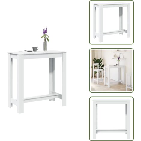 The Living Store Mesa alta de bar madera ingeniería blanca 102x50x103,5 cm - Mesa de bar de madera