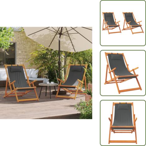 The Living Store Sillas de playa plegables 2 unidades tela gris - Sillas de camping