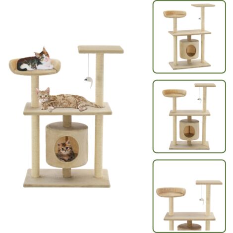 The Living Store Rascador para gatos con postes rascadores de sisal 95 cm beige - Poste rascador