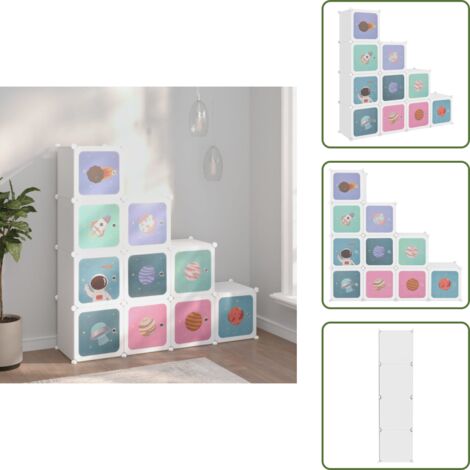 The Living Store Armario de almacenamiento infantil Cube con 10 cubos, PP blanco - Almacenamiento infantil
