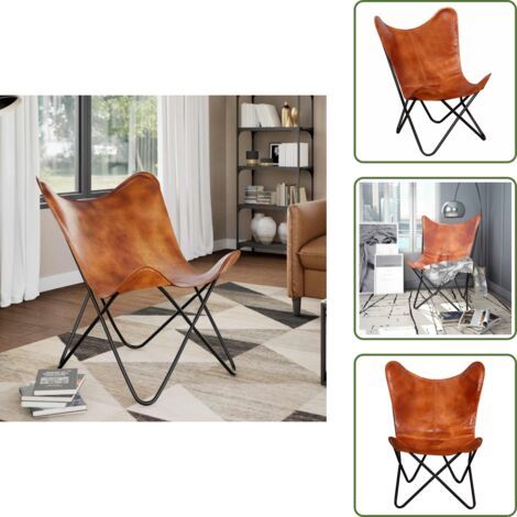 The Living Store Silla Butterfly de cuero auténtico marrón - Silla de cuero