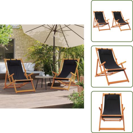 The Living Store Sillas de playa plegables 2 unidades tela negro - Sillas de camping