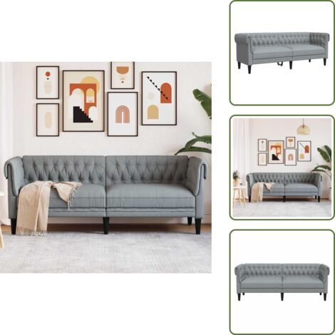 The Living Store Sofá Chesterfield de 3 plazas tela gris claro - Sofá de 3 plazas