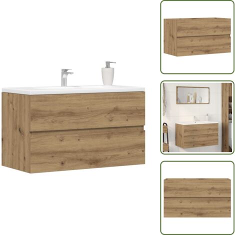 The Living Store Mueble de lavabo madera ingeniería roble artisian 90x38,5x45 cm - Mueble de baño