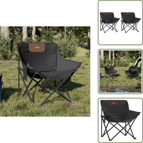 The Living Store Sillas de camping con bolsillo plegables 2 unidades negro - Sillas plegables