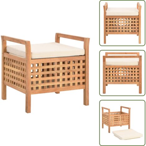 The Living Store Banco de almacenamiento de madera maciza de nogal 49x48x49 cm - Banco de madera