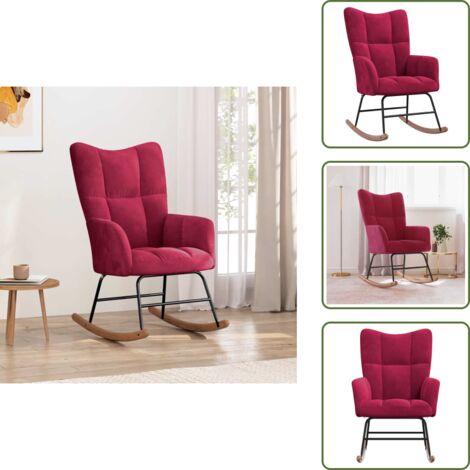 The Living Store Silla mecedora de terciopelo rojo vino tinto - Mecedora de terciopelo