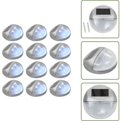 The Living Store Lámparas solares LED de pared exterior 12 uds redondas plateada - Luz solar exterior