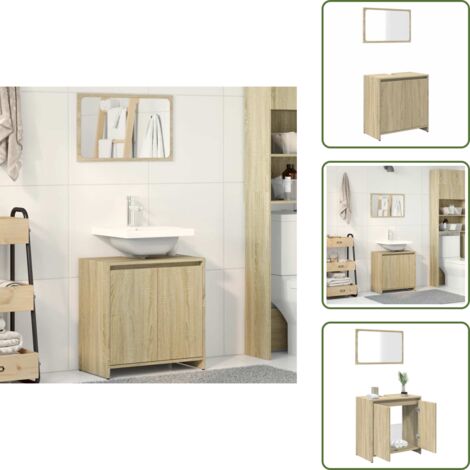 The Living Store Set de muebles de baño 2 pzas madera contrachapada roble Sonoma - Armario de baño