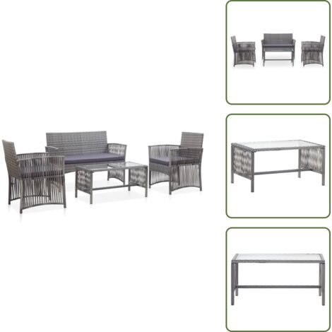 The Living Store Muebles jardín 4 pzas y cojines ratán sintético gris antracita - Muebles al aire libre